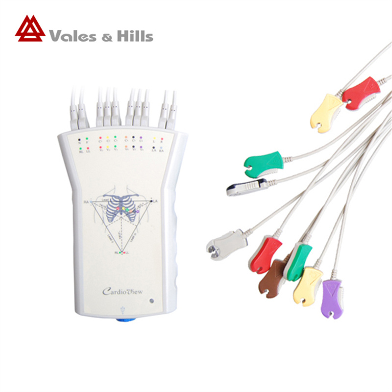 simultaneous 12 lead stress ecg device with handheld grey fan type ecg box