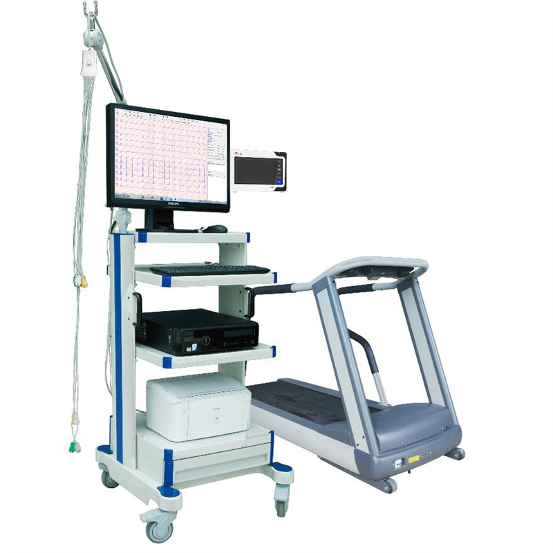 simultaneous 12 lead stress ecg device with handheld grey fan type ecg box