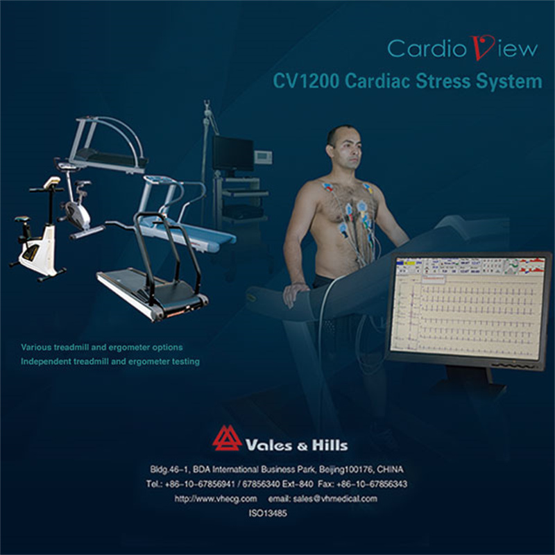 simultaneous 12 lead stress ecg device with handheld grey fan type ecg box